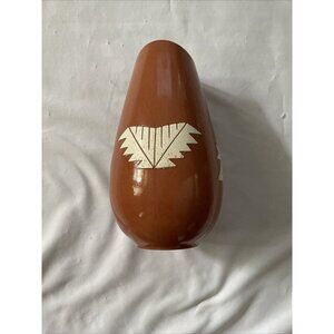 Handcrafted Native American Style Terra Cotta Vase W/ White Geometric Patterns